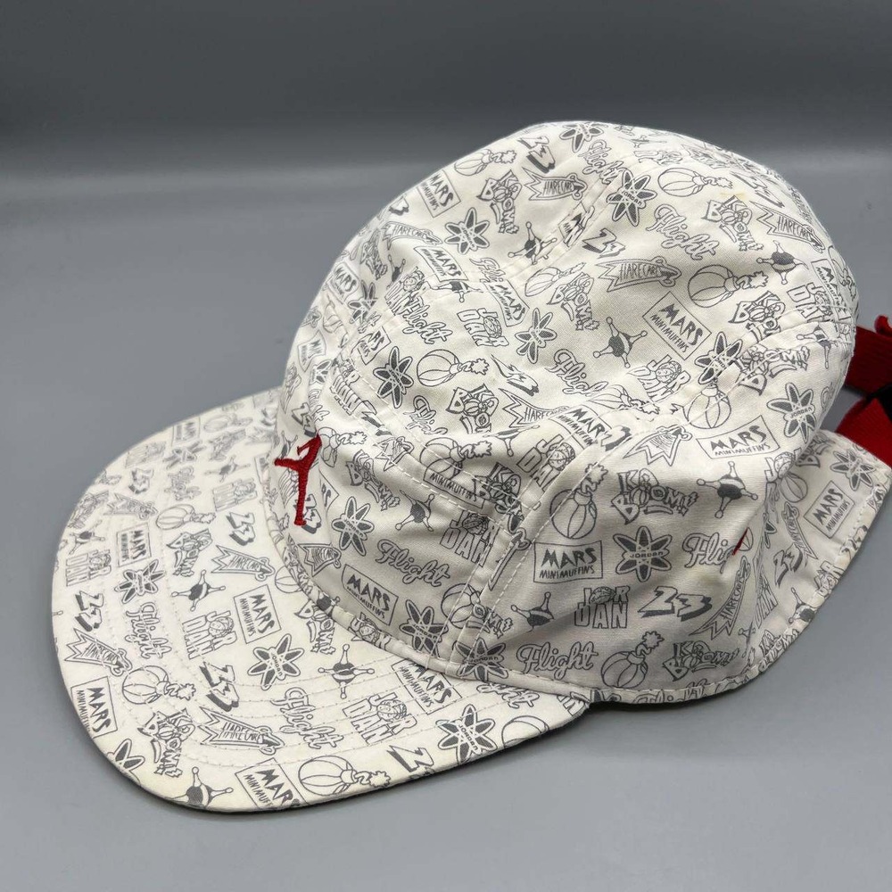 Air Jordan 5 Panel Hat Men White All Over Print Logo Jumpman Strap Back Cap - Picture 3 of 8